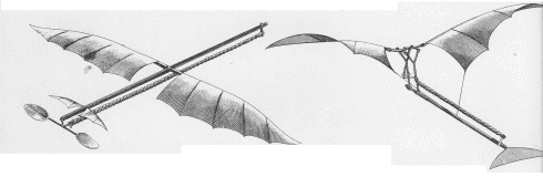 (図4)ペノーのゴム動力模型飛行機 「プラノフォア」（左）とオーニソプター（羽ばたき機：右）