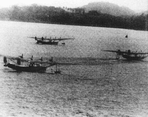 ラバウルに進出した九七式大艇ソロモン洋上の偵察や索敵に活躍した<br>昭和17年９月撮影（毎日新聞提供）